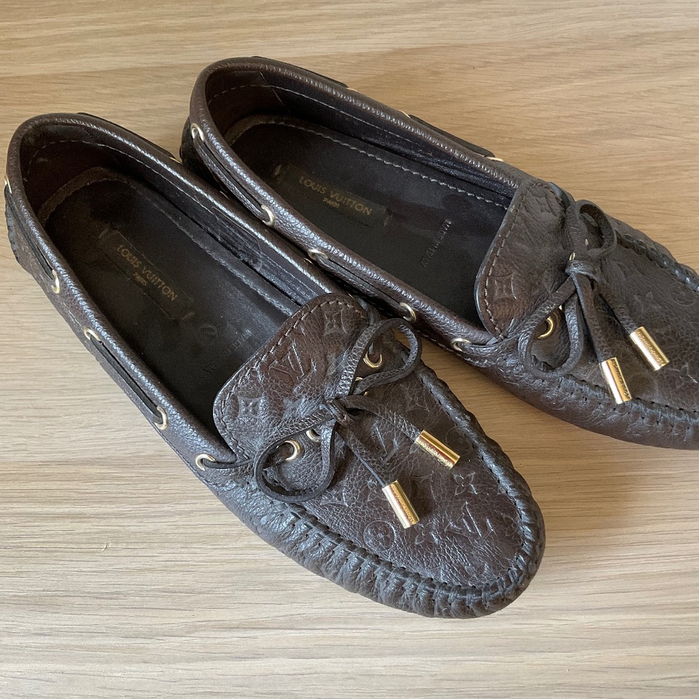 Louis Vuitton brown monogram leather loafers size 5